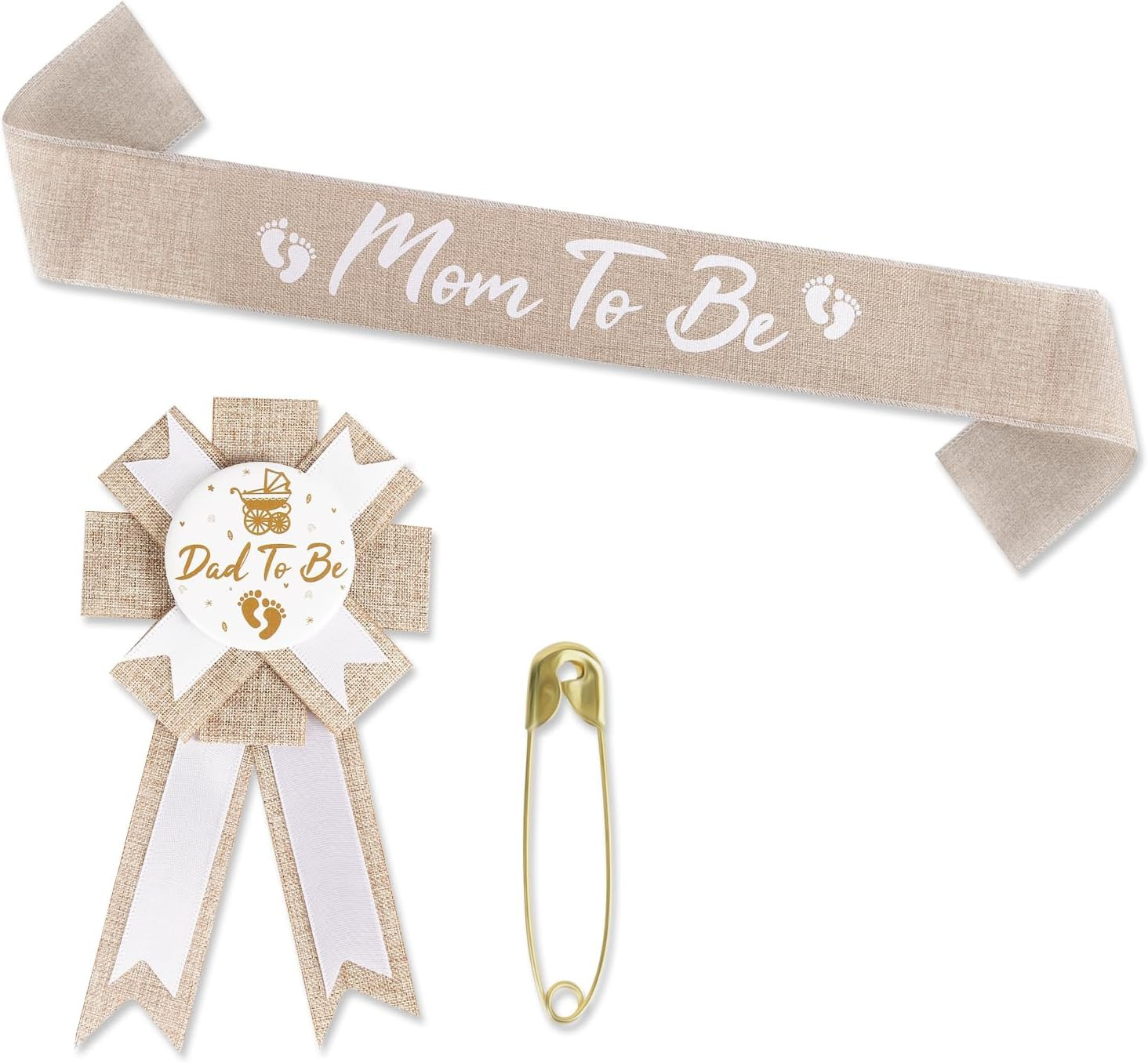 Rustic Boho Mom to Be Sash & Daddy to Be Badge Pins for Baby Shower Gender Revea