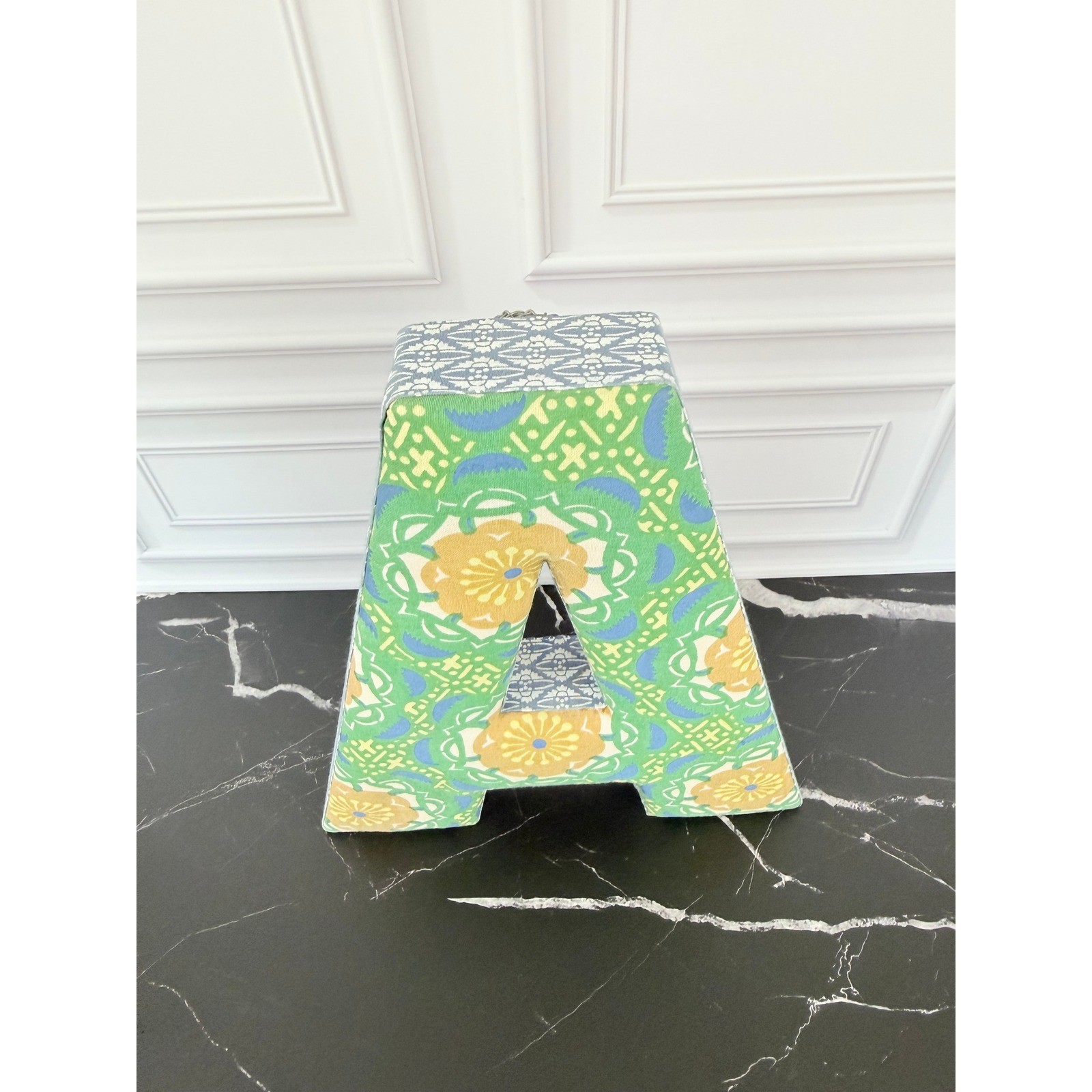 Anthropologie Green Floral 9″ Tall Fabric Letter “A”