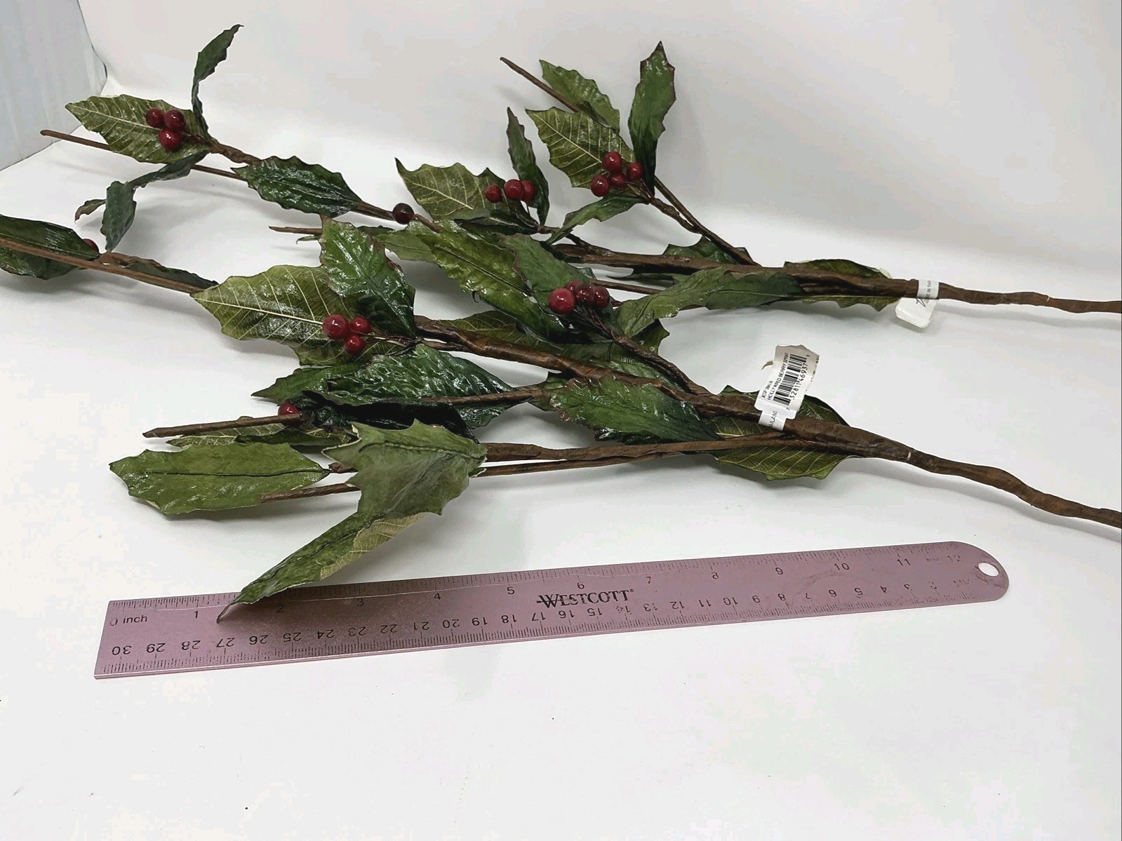 Holly w Wired Red Berries Spray Floral Pick 30” Long 2 Picks Vase Filler NOS
