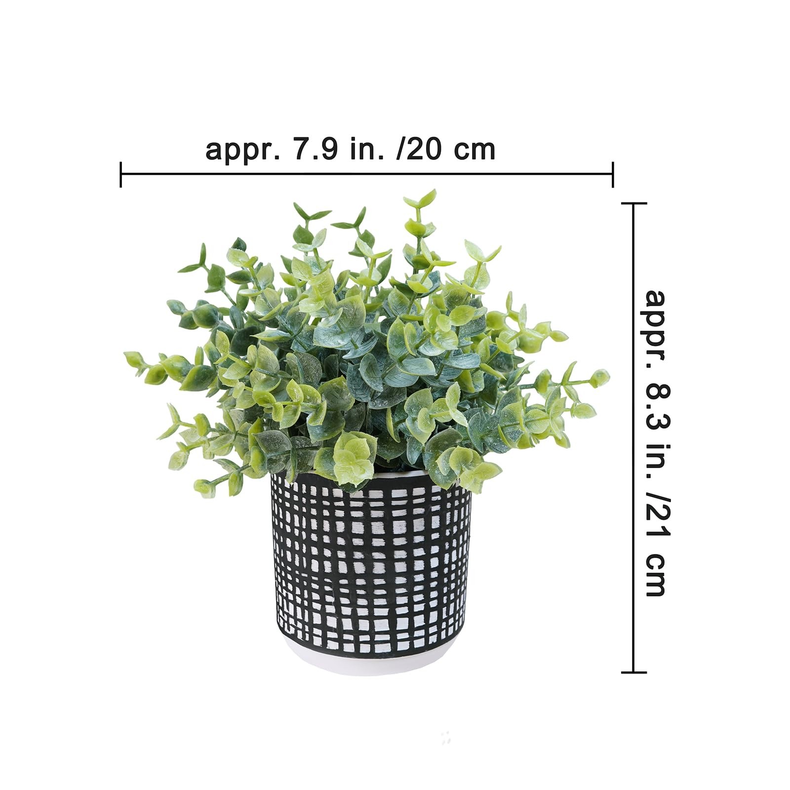 Set of 2 Small Potted Plants Artificial Eucalyptus Plant in Black Geometric C…