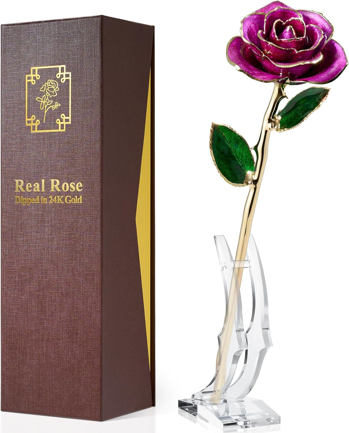 Gold Dipped Rose – Real Rose Preserved in 24K Gold with Stand, Forever Gift for