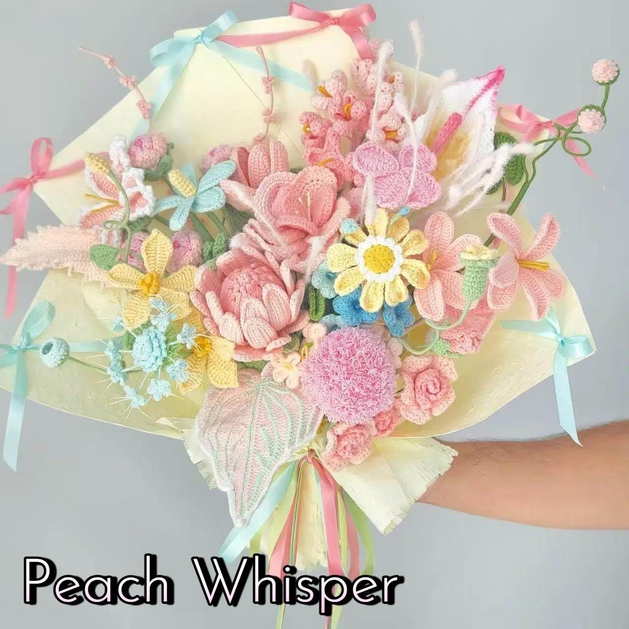 Crochet Flower Bouquet Handmade Yarn Birthday Artificial Flowers Gift for Her