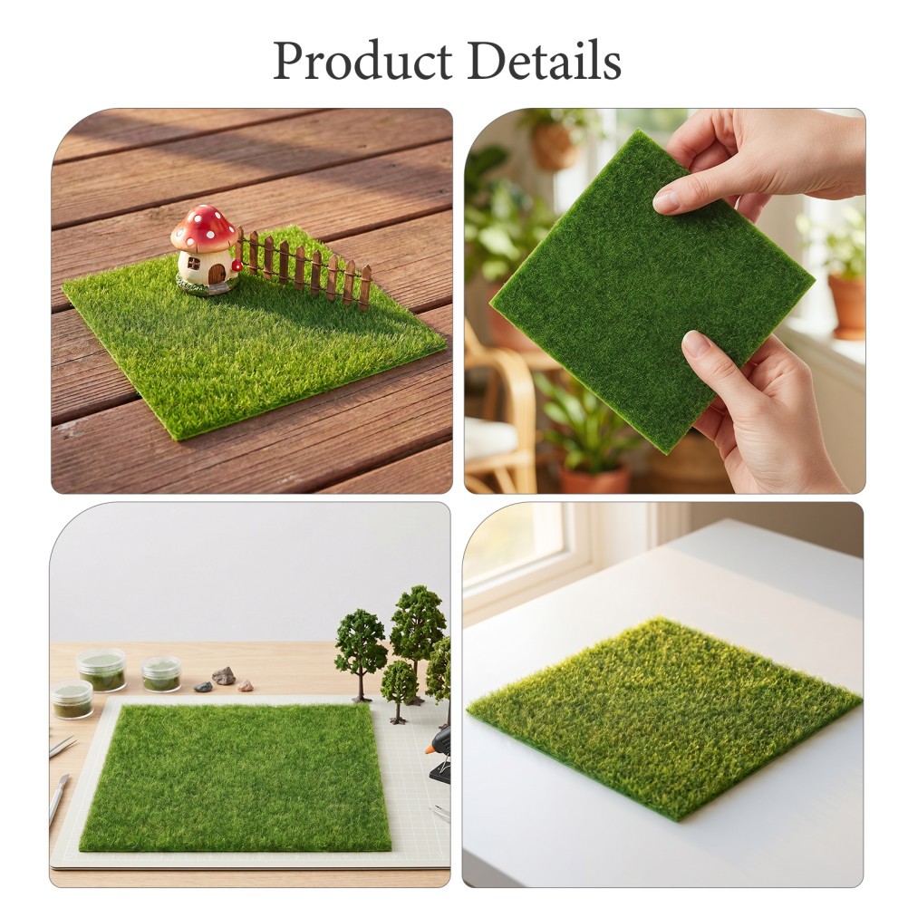 18pcs Artificial Grass Square Mat – 6 X 6 Inch Fake Grass for Crafts –