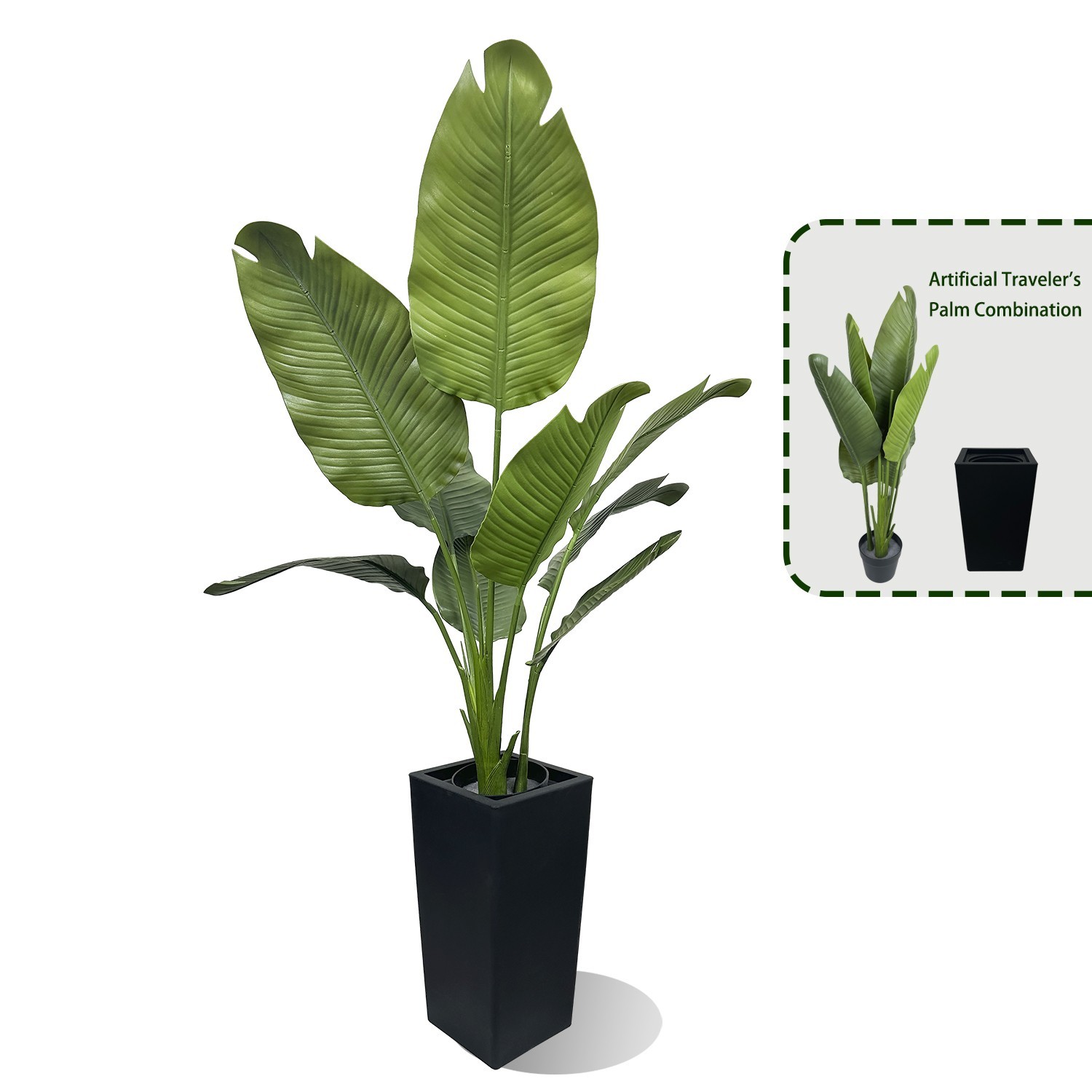5ft Artificial Traveler’s Palm Tree Black Planter, Banana Leaf Plant Home Decor