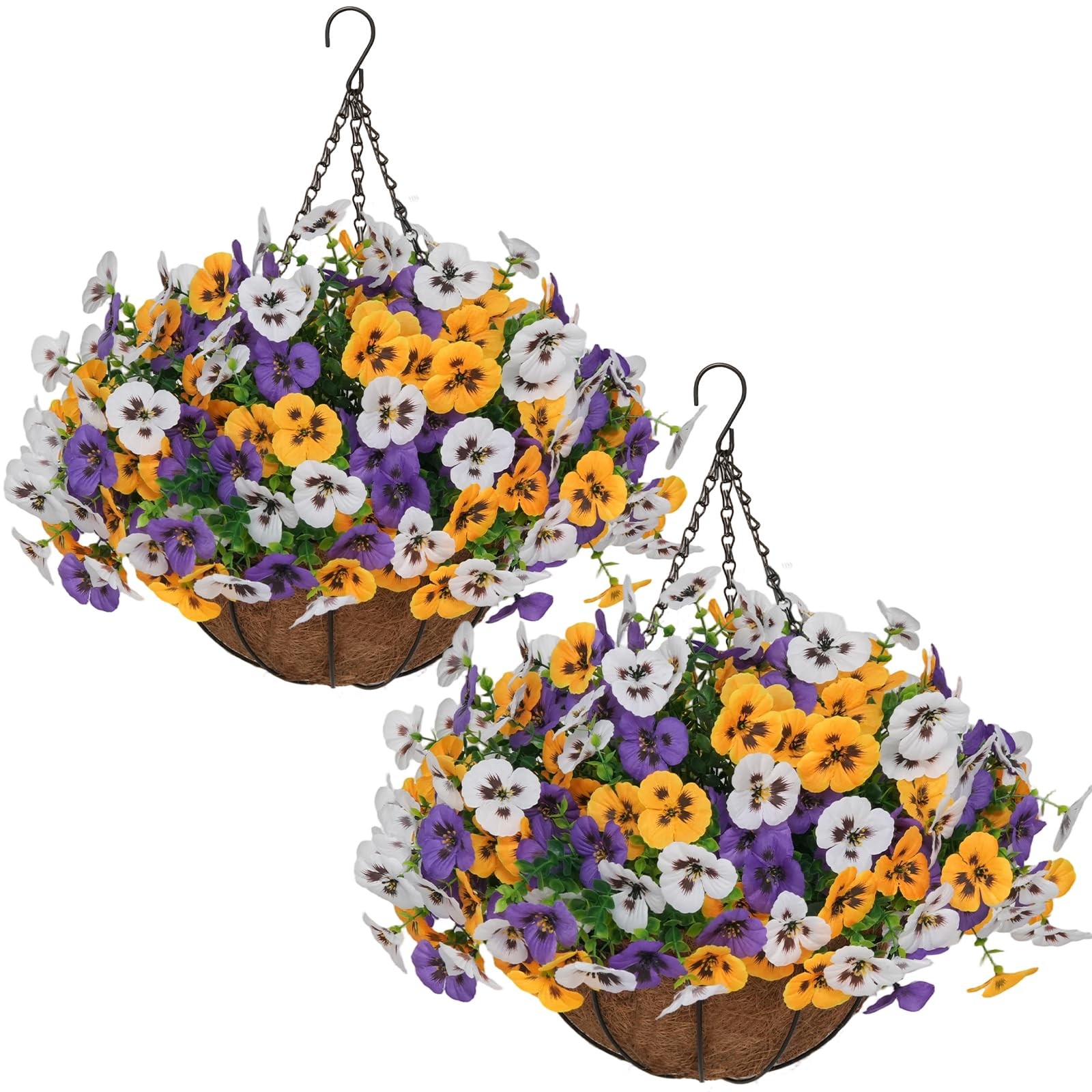 secqous 2 Set Artificial Hanging Flowers with Basket for Outdoor Decor, 24 Pc…