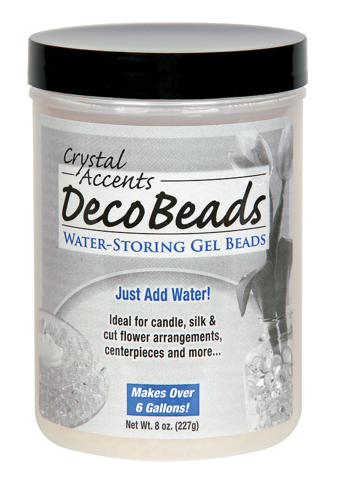 Clear water storing gel beads for flowers vases 8oz Jar makes 6 Gallons