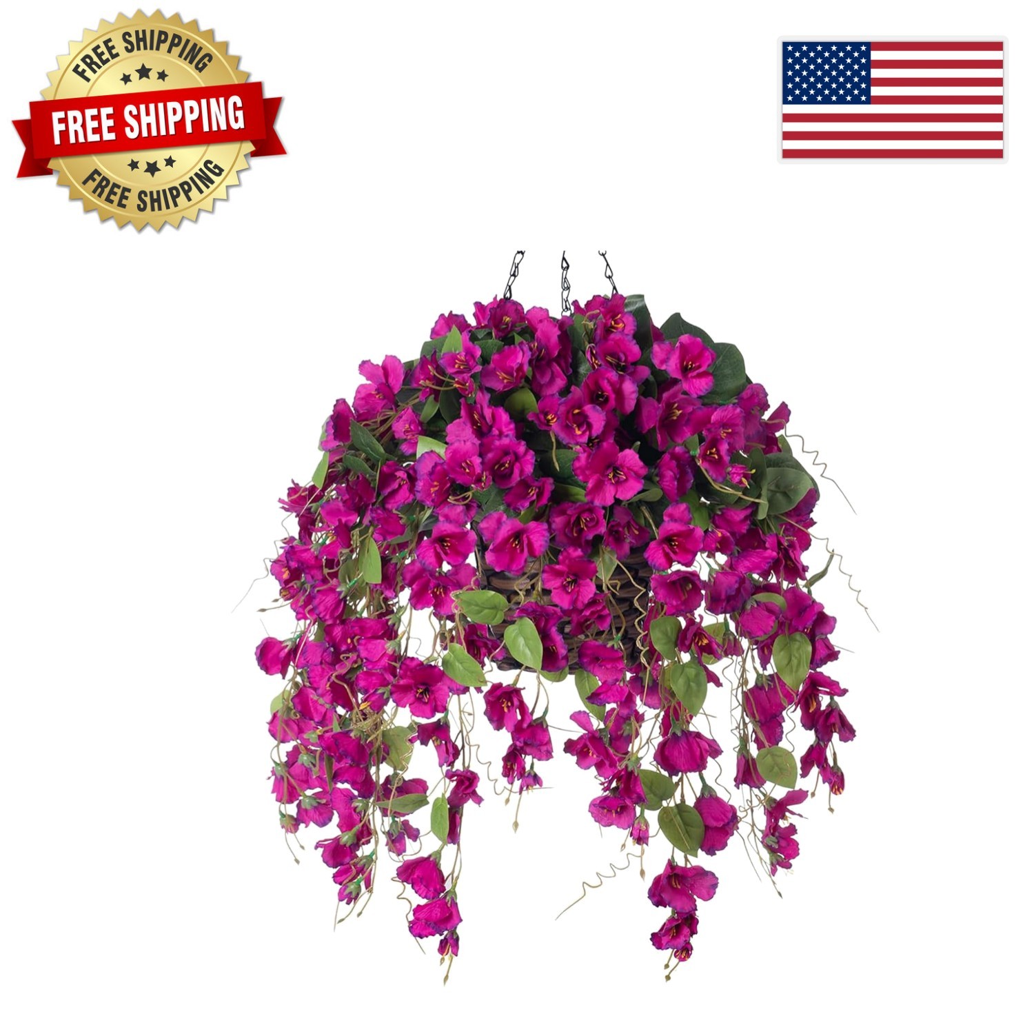 UV Resistant Artificial Hanging Hibiscus Flowers in Handmade Basket – Purple 2