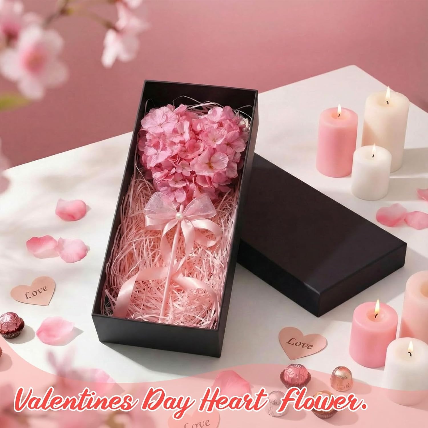 Valentine Artificial Heart Shaped Flower Bouquet Gift, In Gift Box, 12 In, Pink