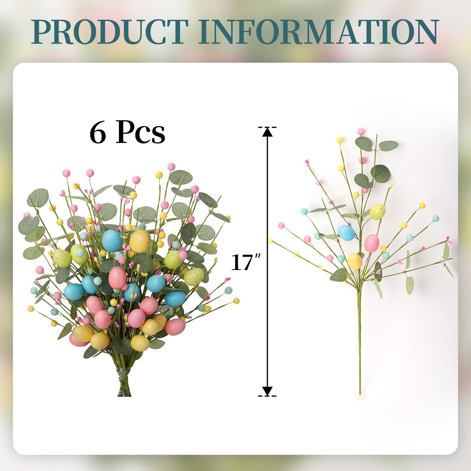 Artificial Easter Stems 6 Pack Easter Picks Stems 17 Inch Egg Picks with Colo…
