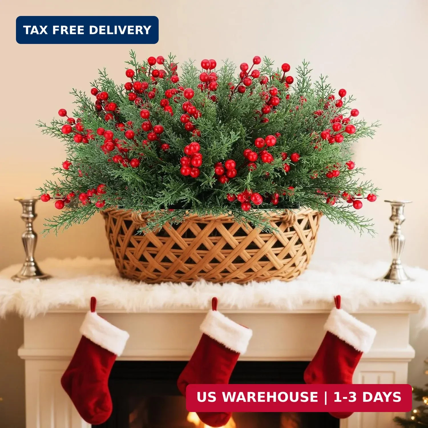 ICEROYCE 4 Bundles 140 Pcs Artificial Christmas Flowers with Red Berry Stems, Fa