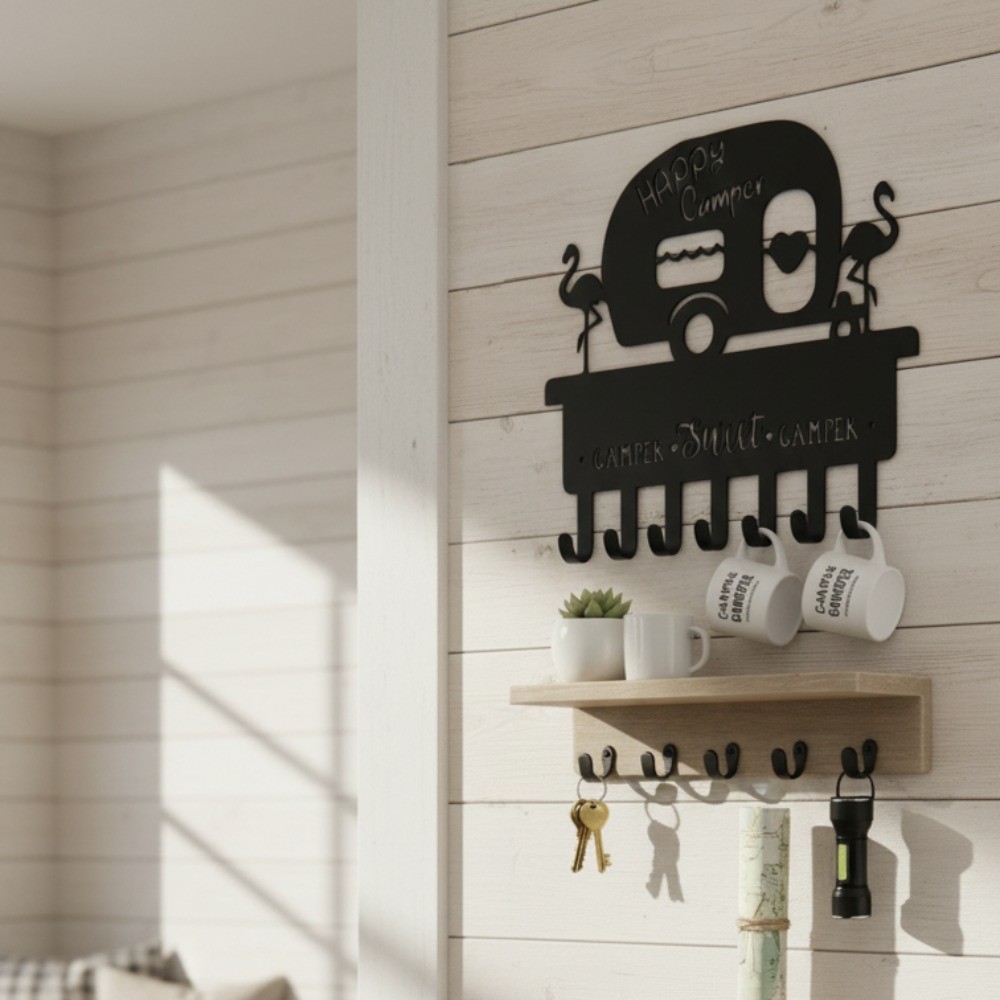 Camper 7-Hook Metal Key Holder – Wall Mounted Decorative Rack Organizer 1pc