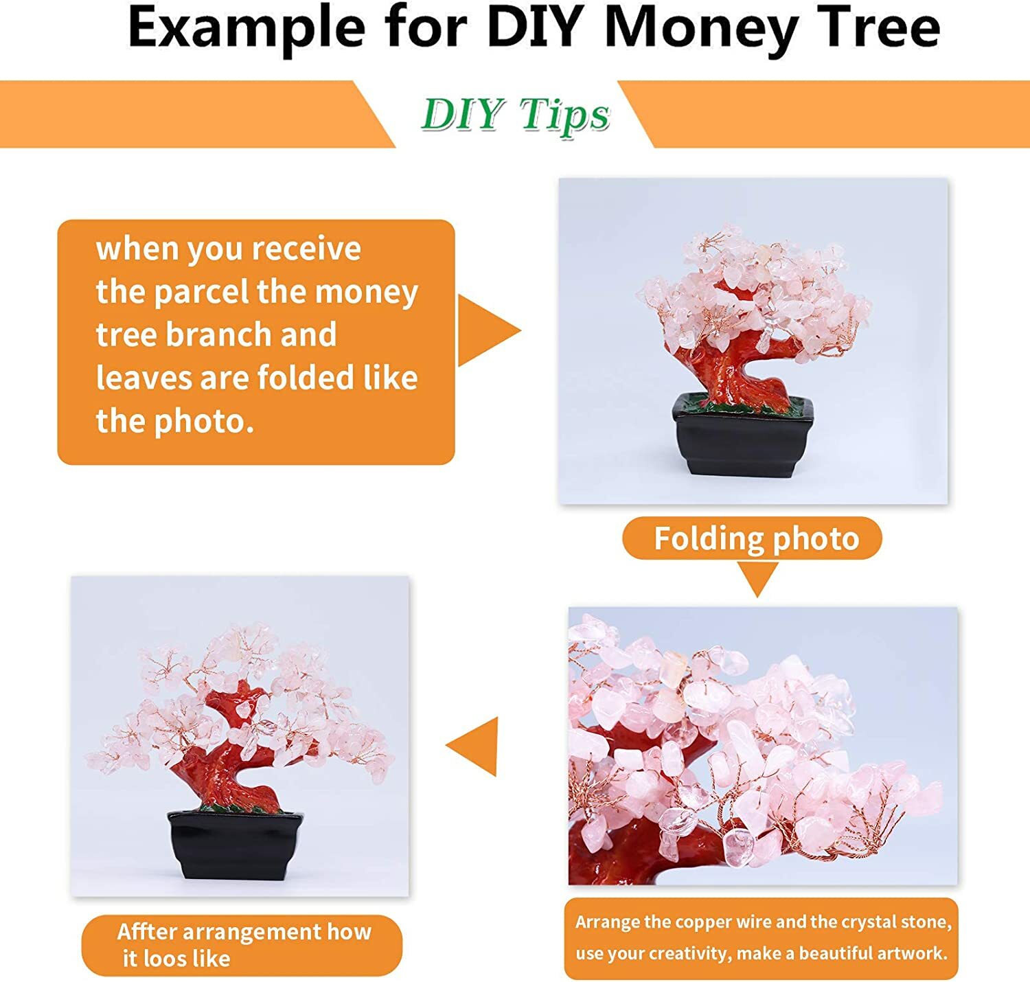 Rose Quartz Tree of Life Feng Shui Money Tree Bonsai Positive Energy Home Decor