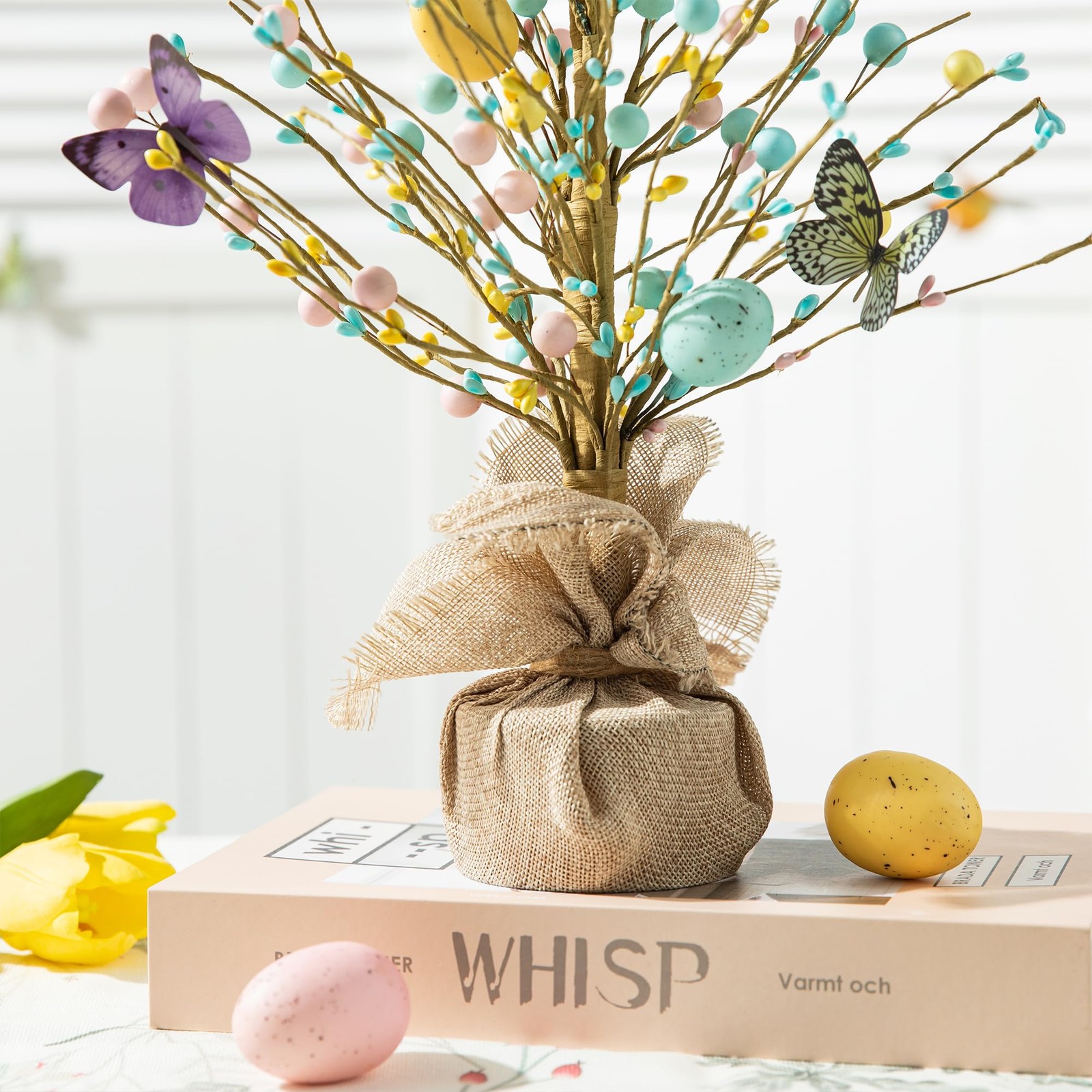 Easter Eggs Table Tree With Burlap Base Spring Party Supplies Decor 18″