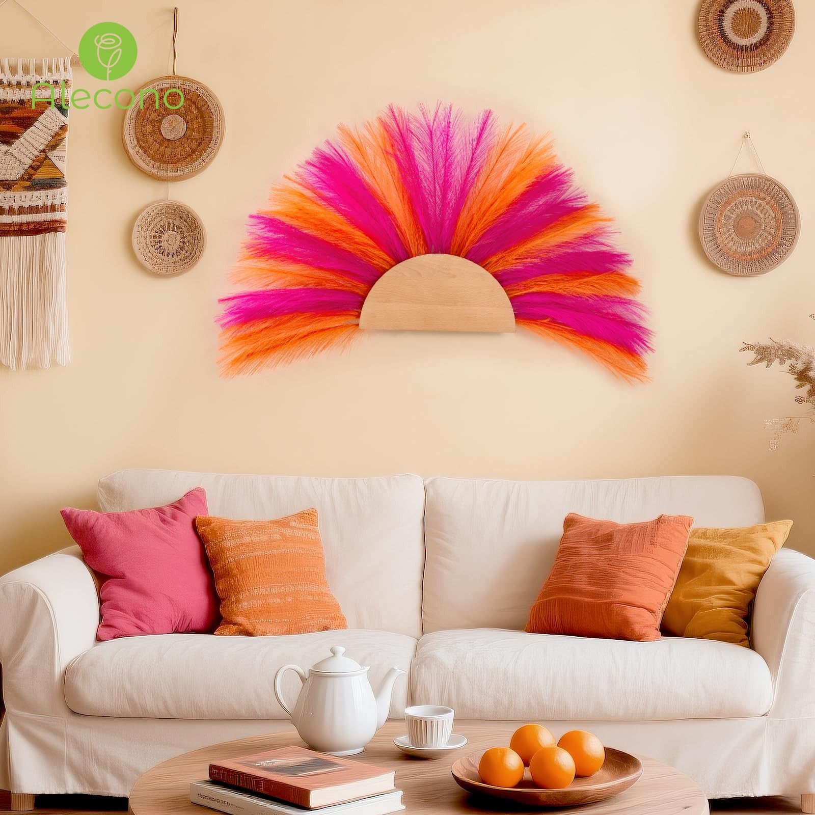 Pampas Grass 17in 𝟯𝟬𝙋𝙘𝙨, Orange and Hot Pink Artificial Faux Fluffy Pamp…