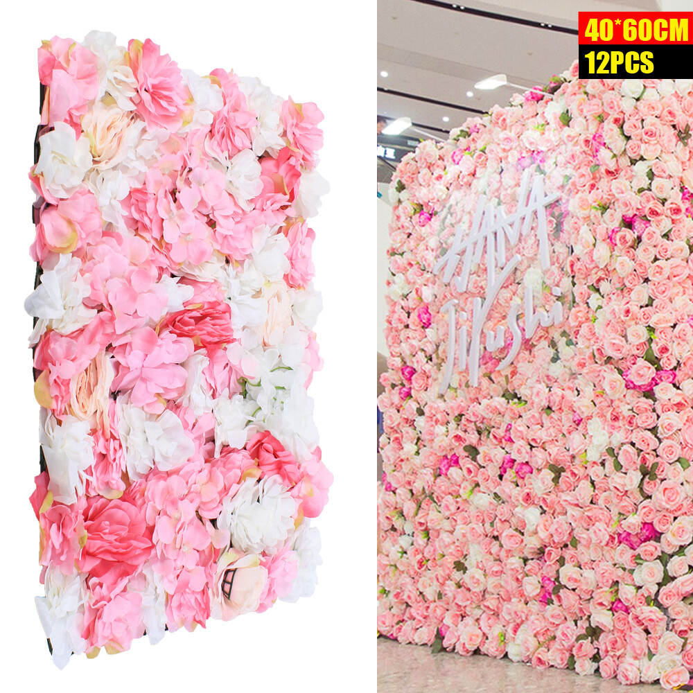 12Pc Rose Flower Wall Panels Artificial Silk Wedding Decor Party Home Floral DIY