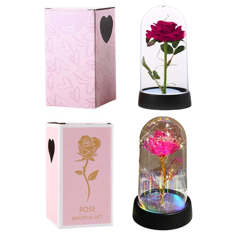Eternal Rose LED Glass Dome Artificial Flower Romantic Gift for Her Anniversary