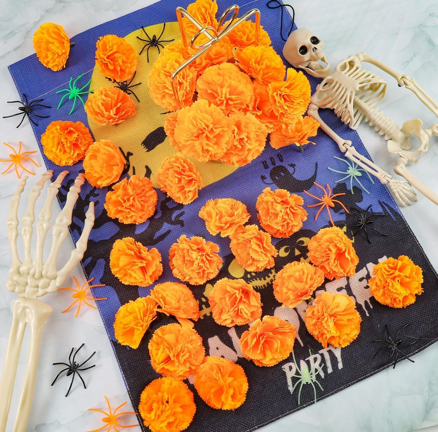 80 Pcs Artificial Marigold Flowers, 2 Inch Silk Marigolds Bulk with Stems, Orang