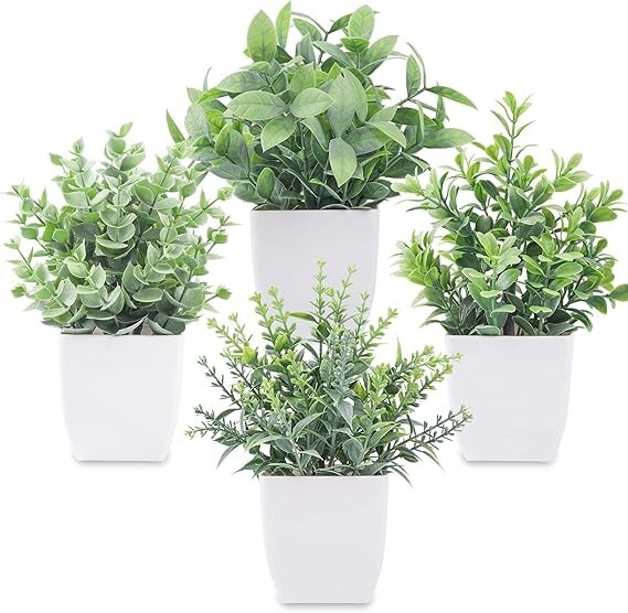 4 Pack Fake Plants Mini Artificial Greenery Potted Plants for Home Decor Indoor
