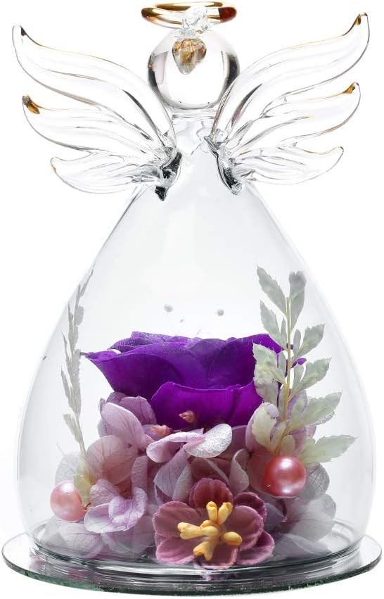 Long-Lasting Preserved Rose in Angel Figurine – Timeless Gift for Mom or Grandma