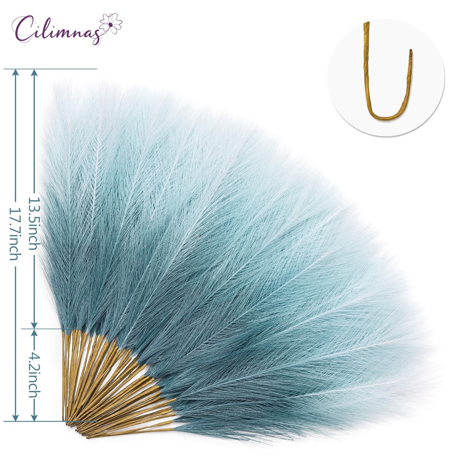 50 PCS 17.7 Inch Artificial Fluffy Faux Pampas Grass Gradient Blue Decor