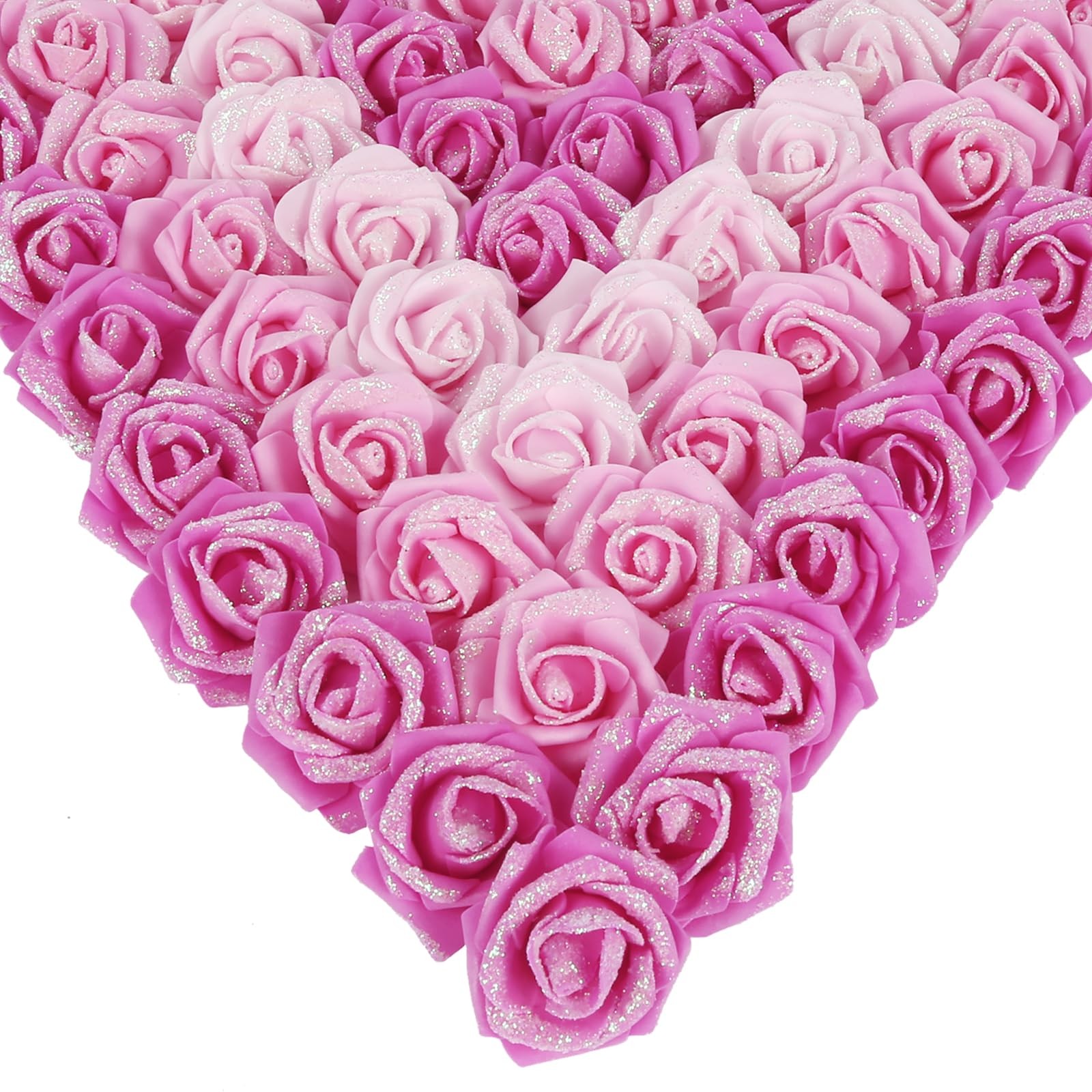 200 PCS Mixed Pink Foam Flowers 1.97 Inch Glitter Artificial Roses Crafts