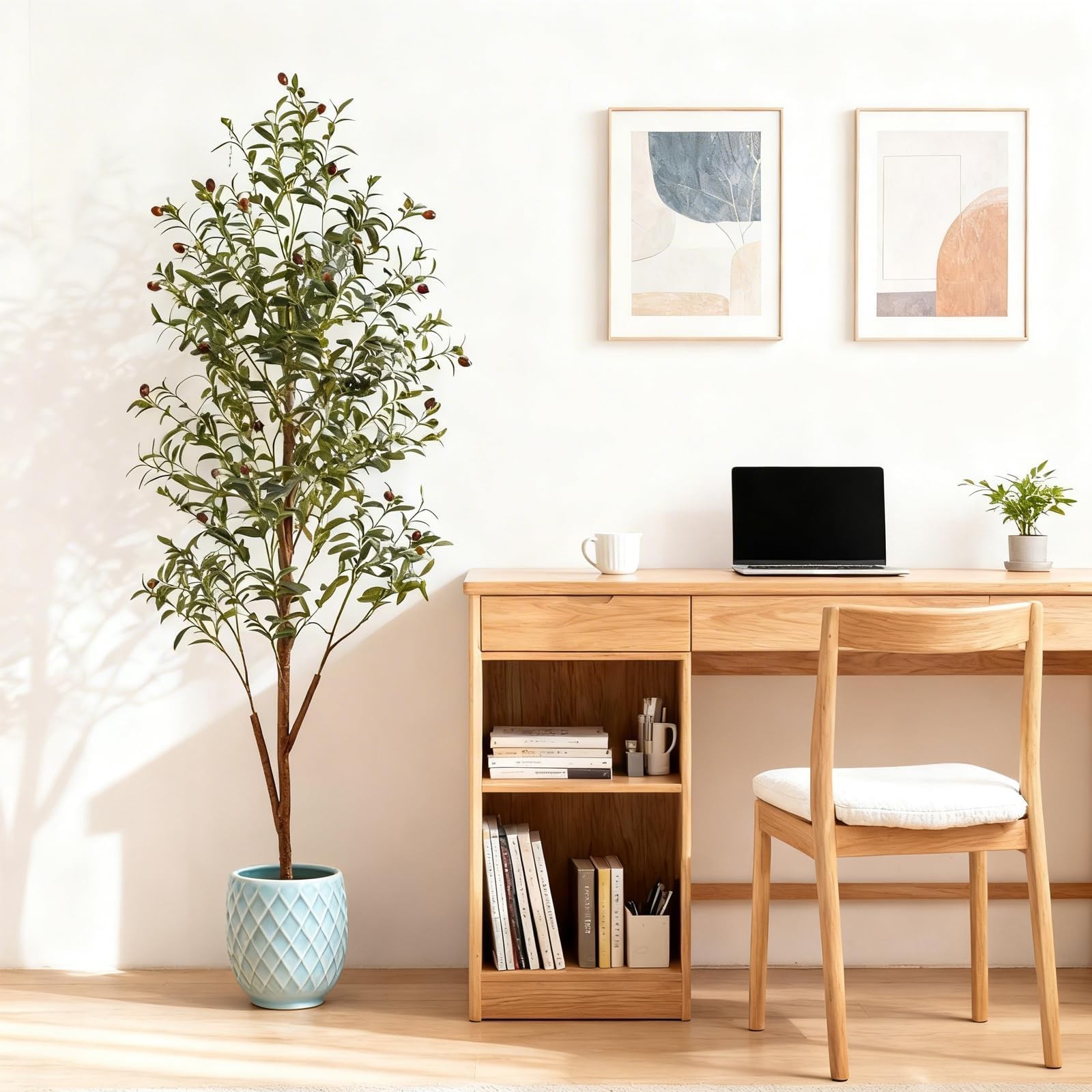6Ft Artificial Olive Tree with Moss & Basket – Indoor Tall Faux Olive Tree in…