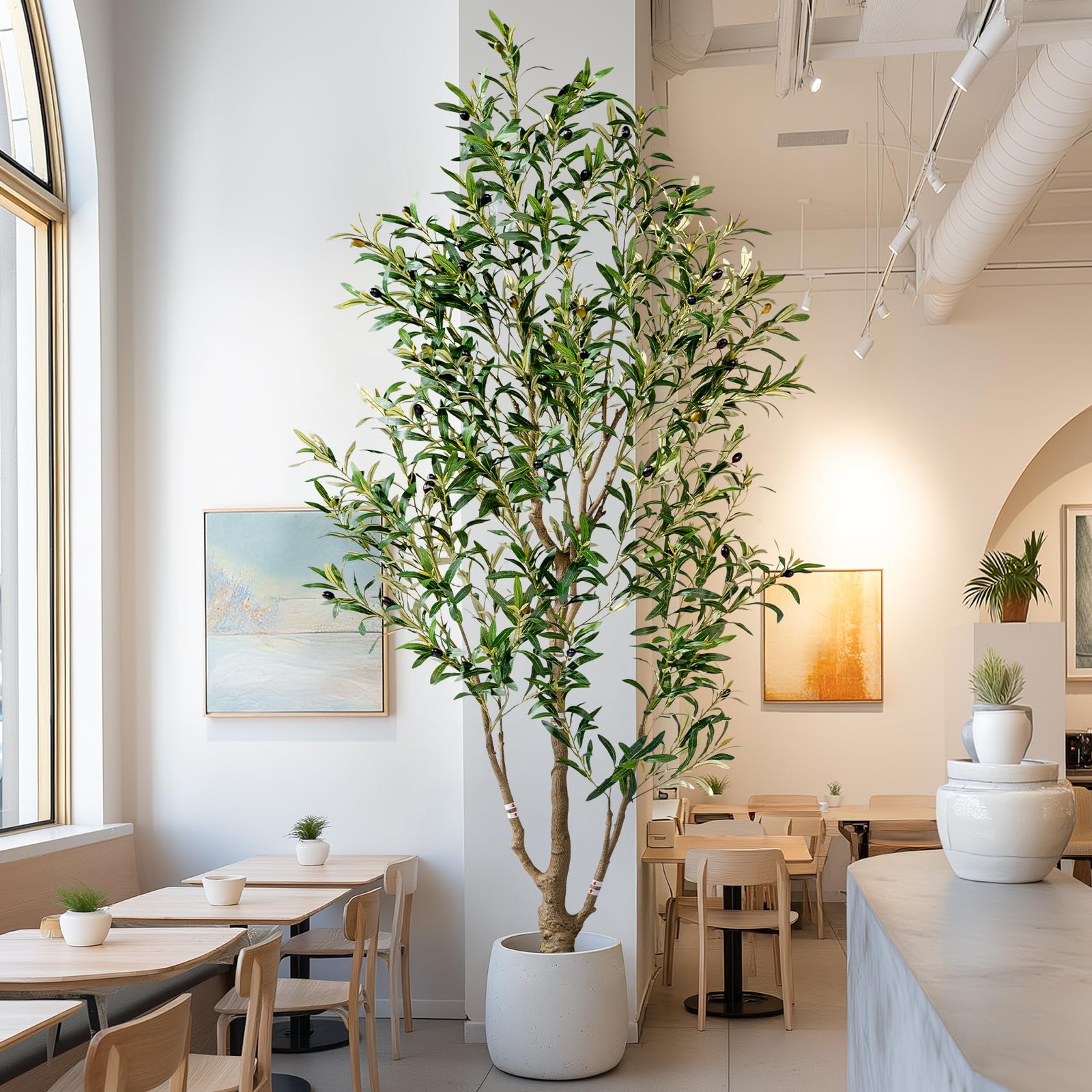 6ft Faux Olive Tree with White Pot & Moss, Artificial Olive Tree Indoor Outdo…