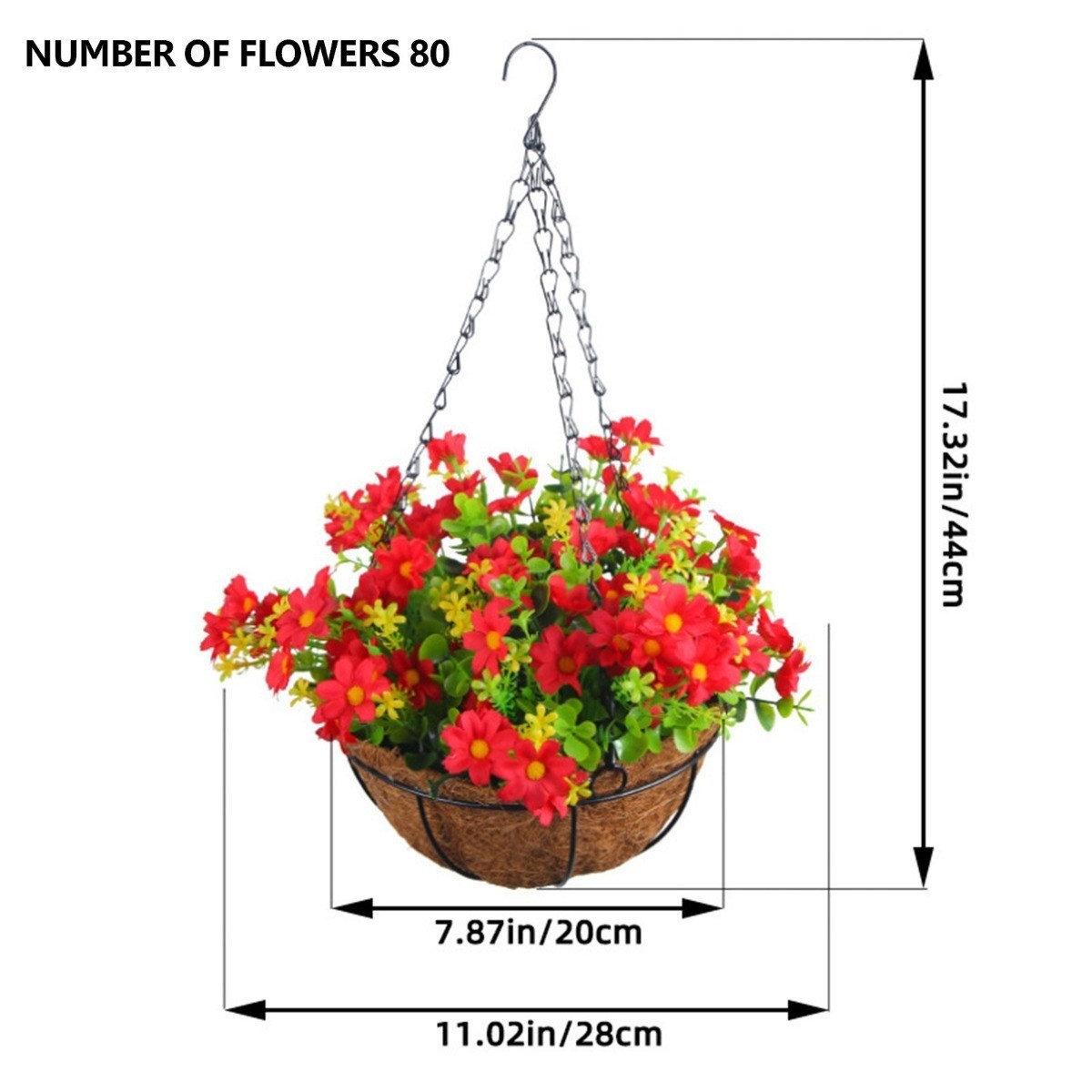 2m/6.5ft Cloth Realistic Display Vibrant Hanging Baskets Flower Basket