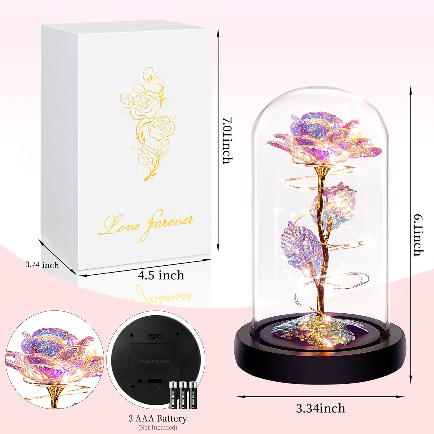 Birthday Gifts for Women,Christmas Rose Gifts for Women,Womens Glass Rose Gifts,