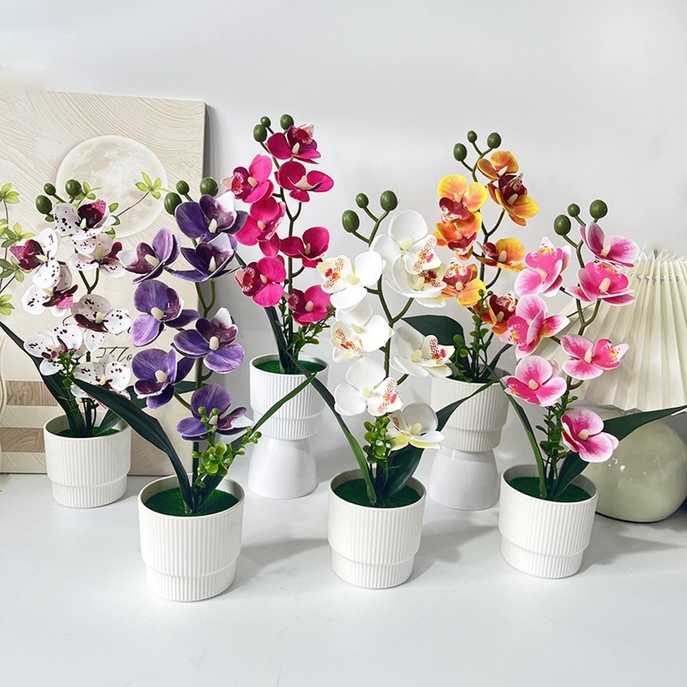 Soft Plastic Artificial Orchid in Pot 12.2in/31cm Tall for Home Office Tabletop