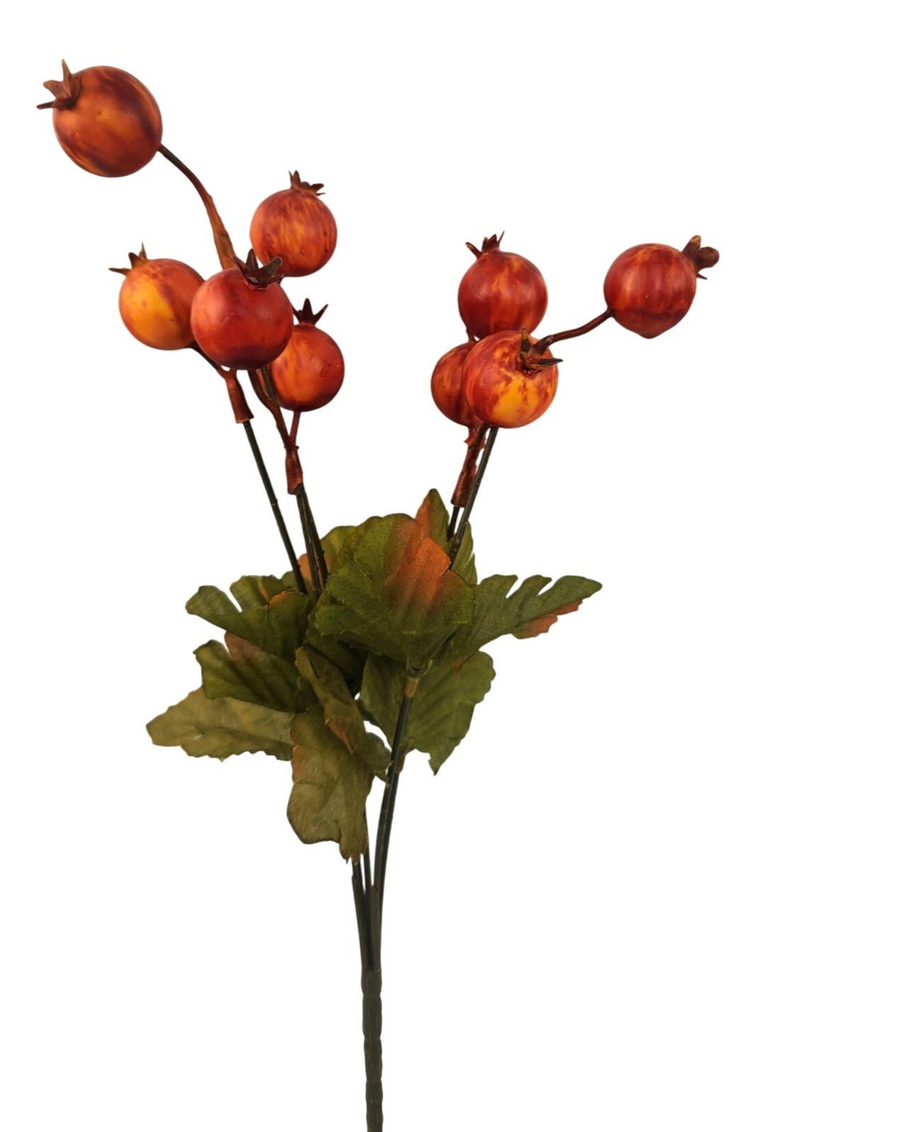 Artificial Floral Berry Stem With Orange & Green Leaves For Seasonal Decor