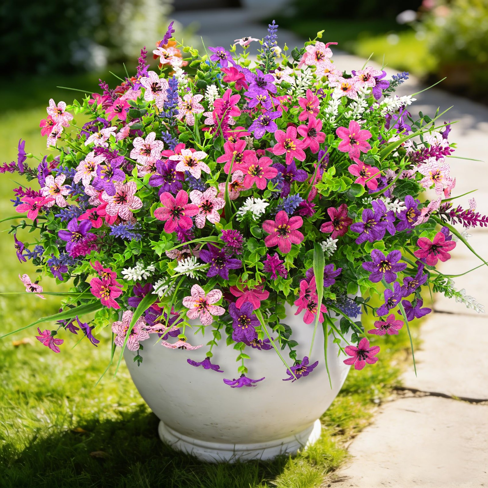 24 Bundles Artificial Flowers for Outdoors, UV Resistant Colorful Fake Lavender