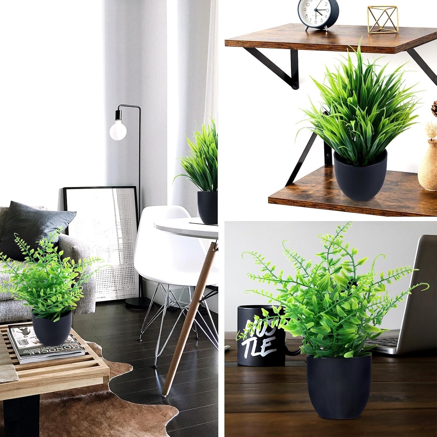 2 Pack Fake Plants in Black Pot Small Artificial Plant Wheat Grass for Home D…