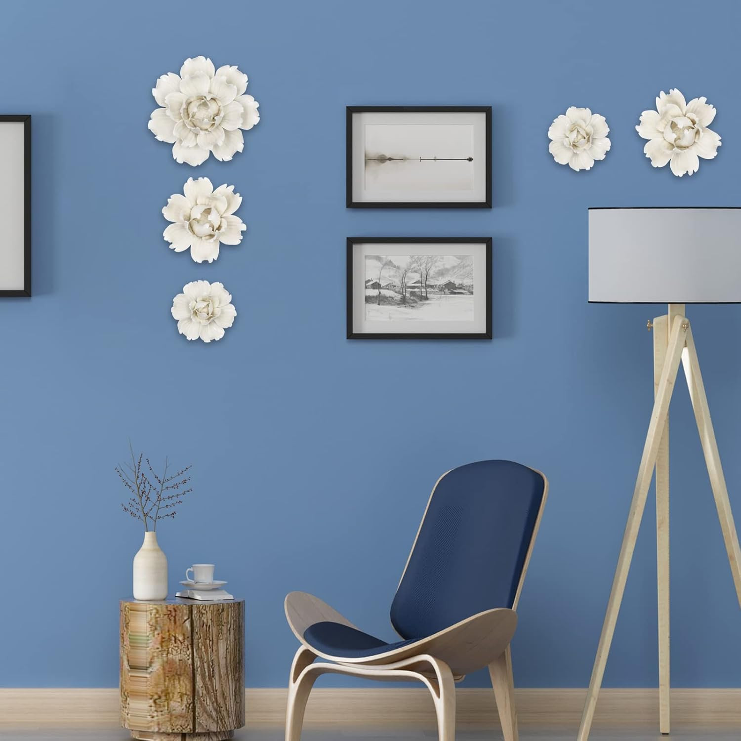 5 Pcs Ceramic Flower Wall Decor Handcrafted 3D Hanging Porcelain Flowers Wall Ar
