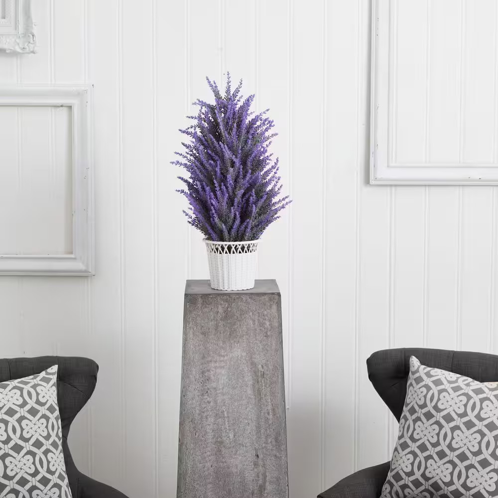 22 In. Lavender Artificial Plant in White Planter