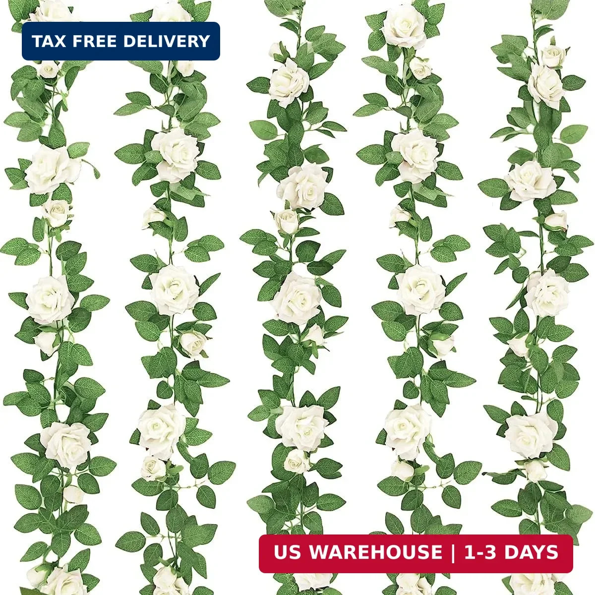 ZIFTY 5Pcs 32.5FT Artificial Rose Vine Fake Flower Garland White Fake Silk Flora