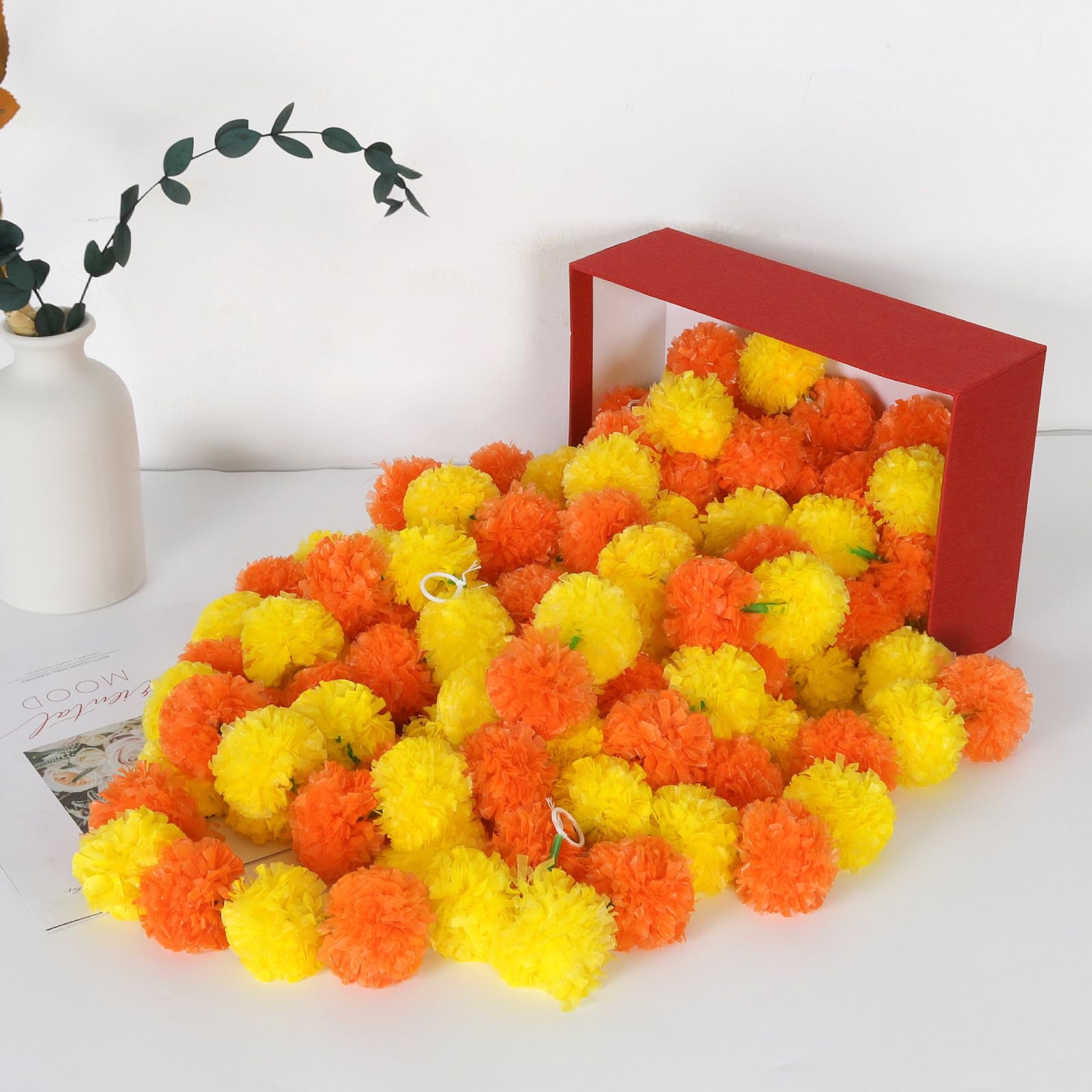 5Pcs Marigold Garland for Decoration,5 Feet Marigold Flowers Diwali Decor