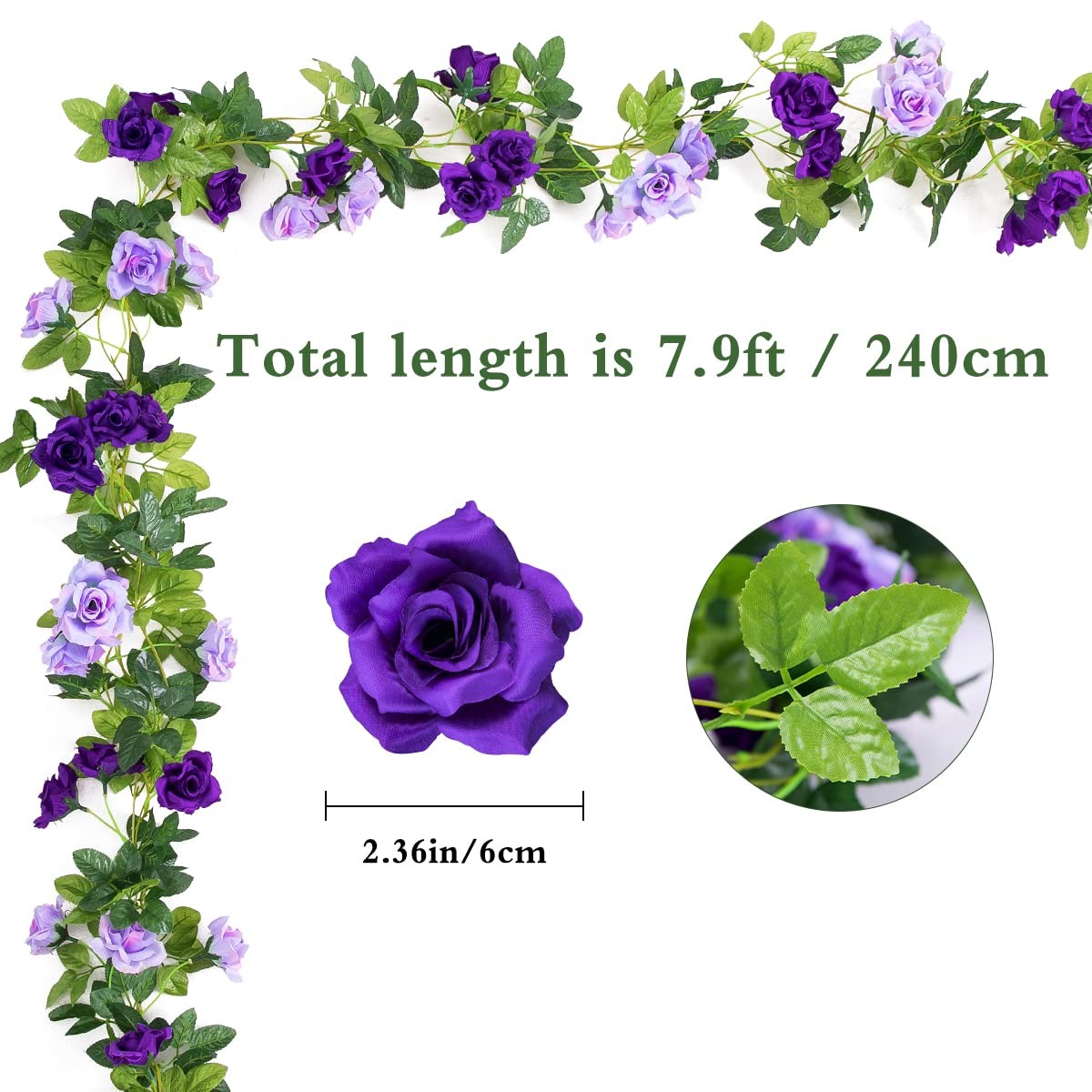 3Pack Artificial Rose Flower Garland, 23.7FT Fake Vines Silk Flowers Hanging …