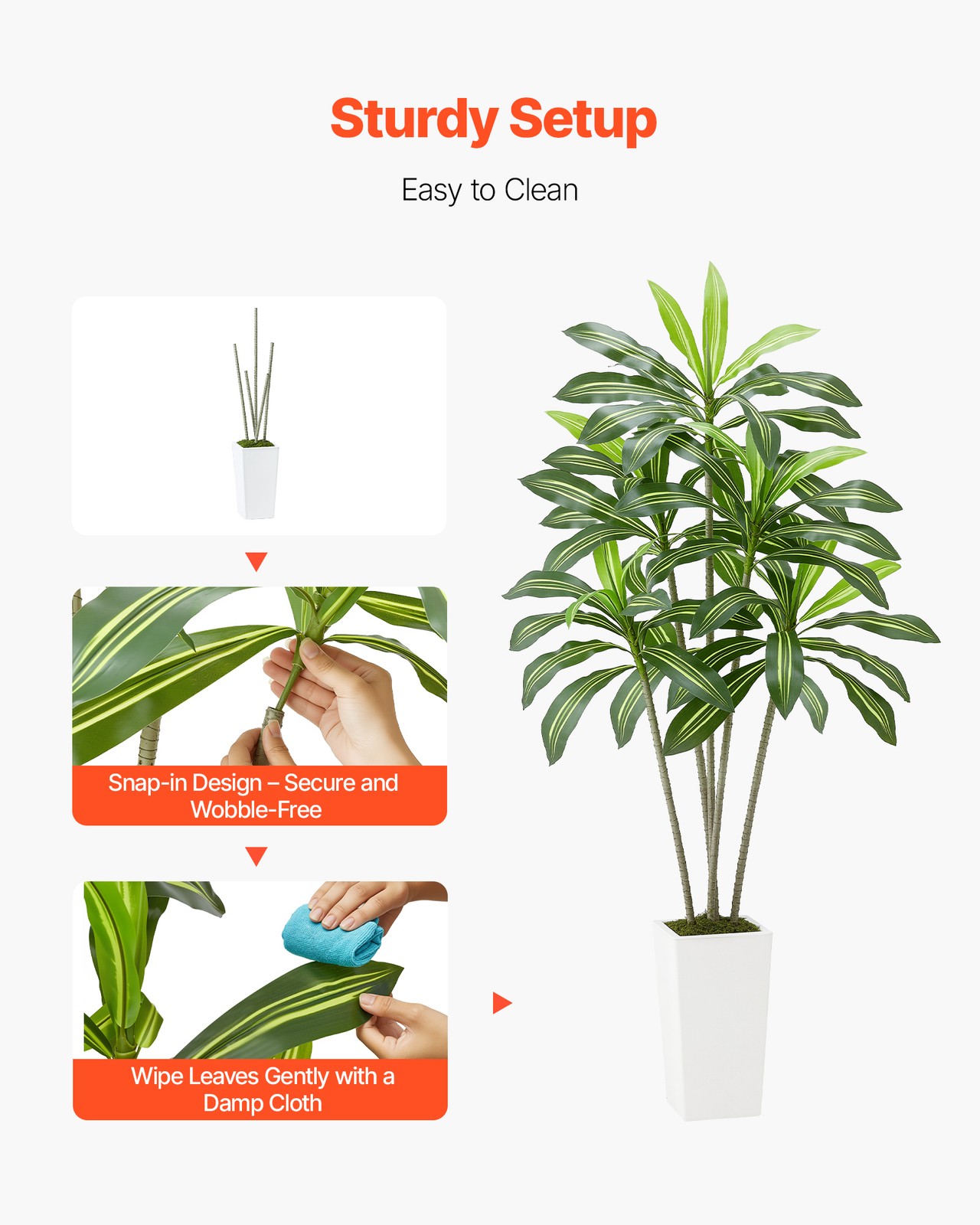 VEVOR 6ft Artificial Dracaena Tree Fake Plant with White Planter Indoor