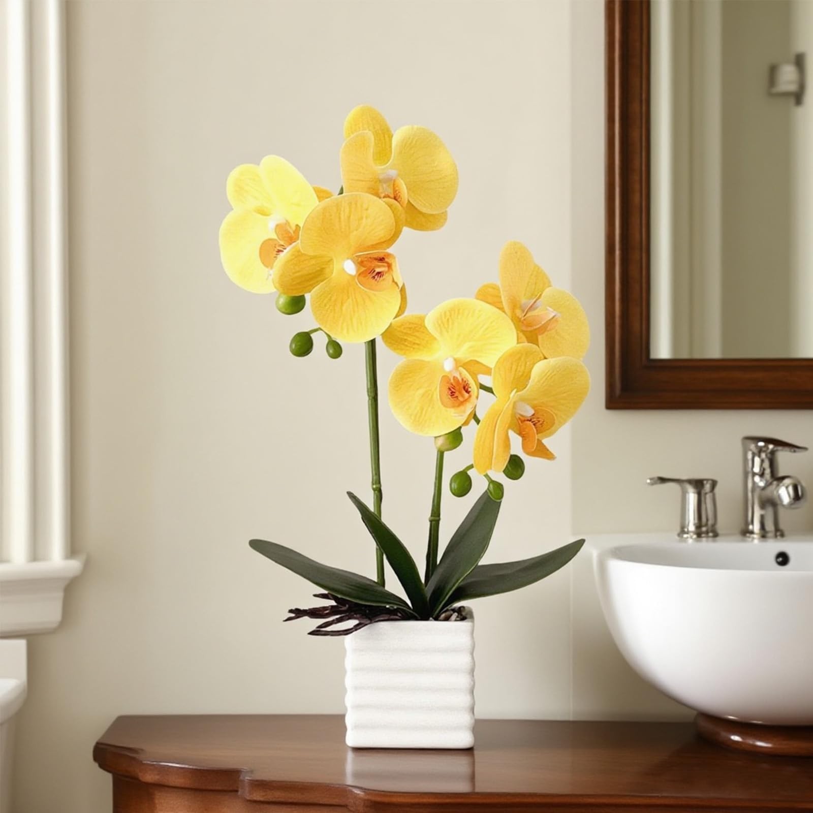 Artificial Orchids Home Decor Indoor Vase Yellow Flower Height 14 Inch Plant