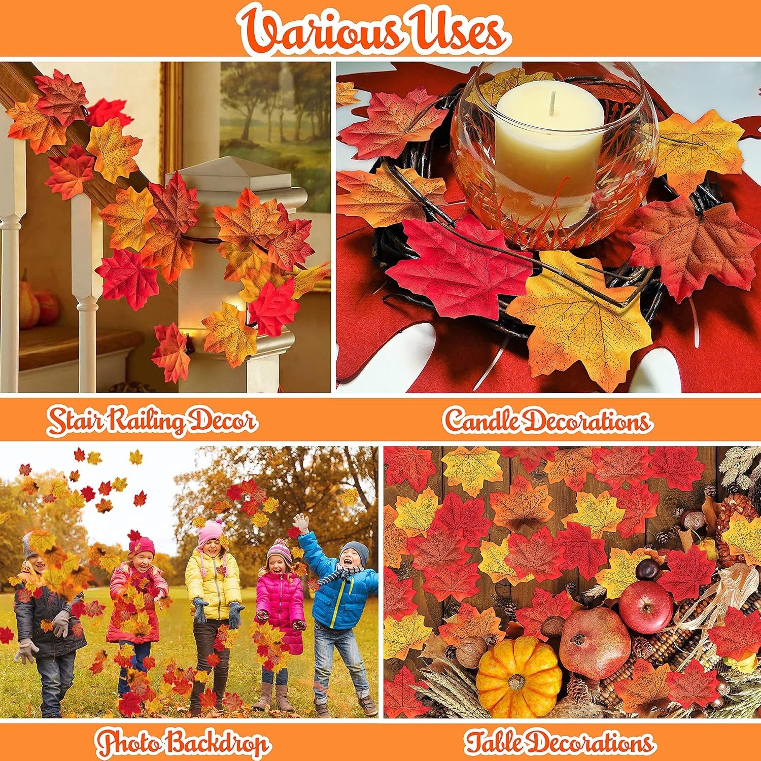 1100 Pcs Multicolored Fall Artificial Maple Leaves for Wedding & Thanksgiving