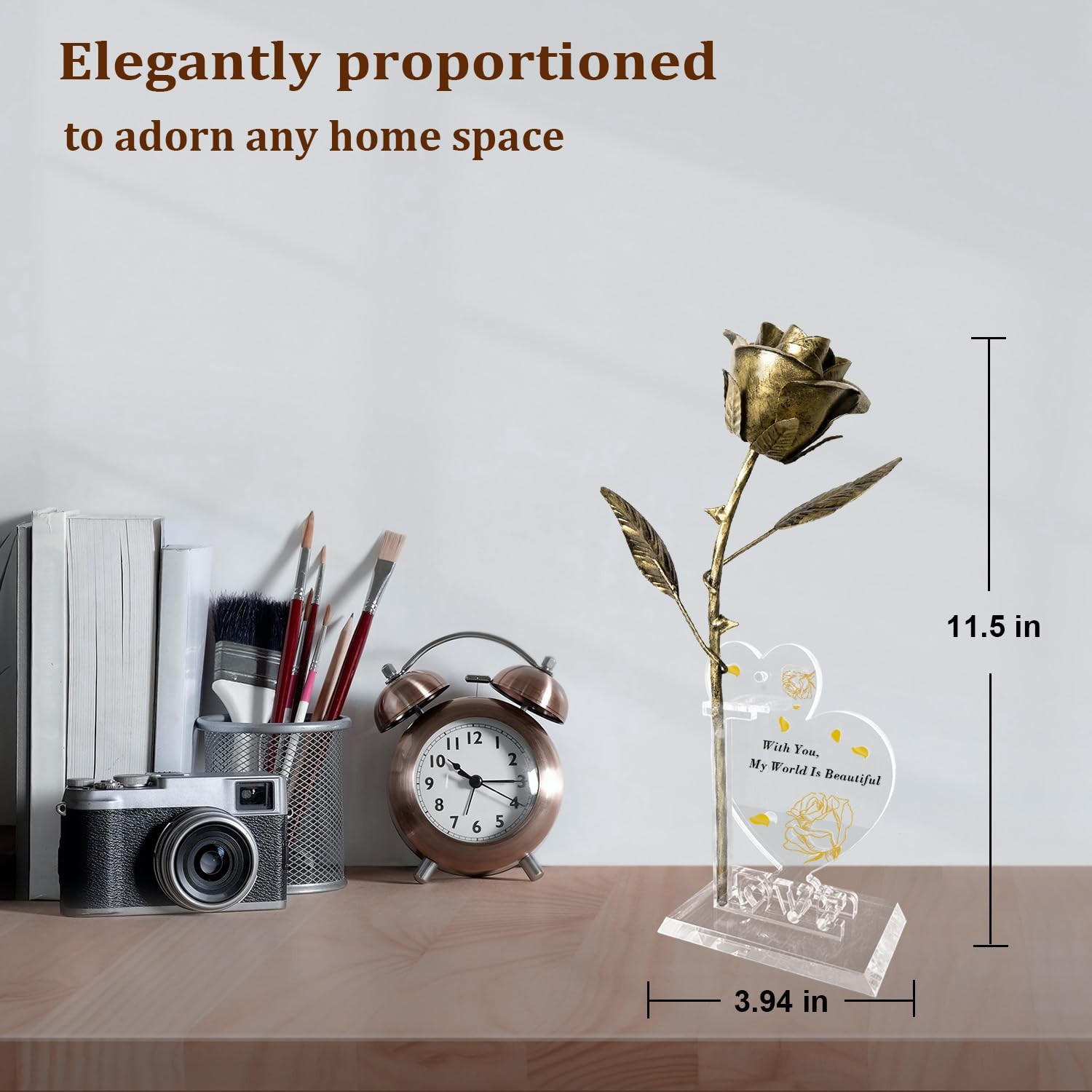 Metal Art Gift Bronze Dual Photo Stands Sculpture 8th & 19th Anniversary