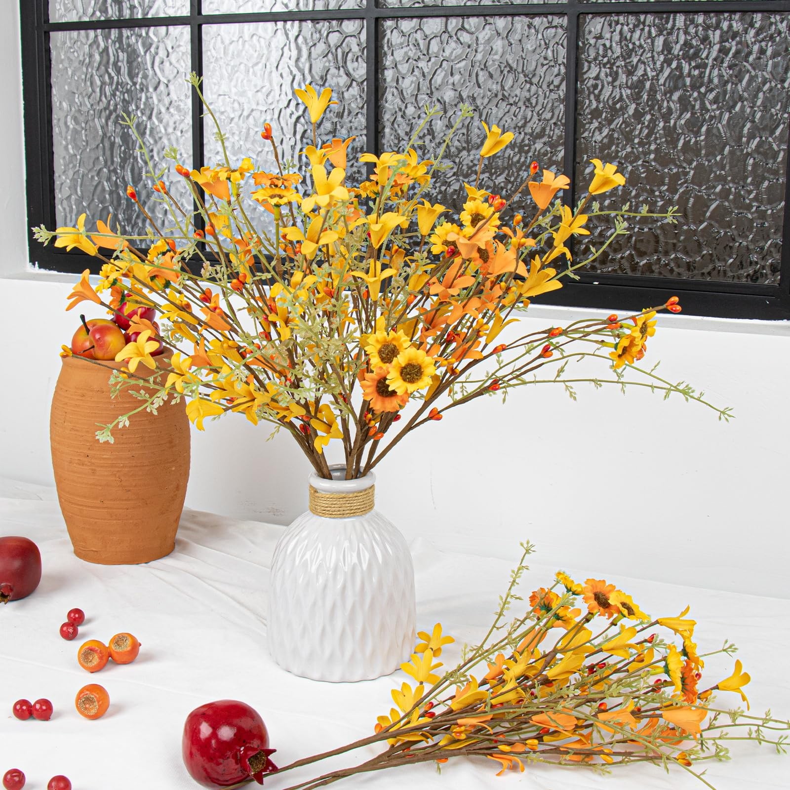 Fall Flower Decorations 12 Pack Autumn Floral Picks Artificial Forsythia Flow…