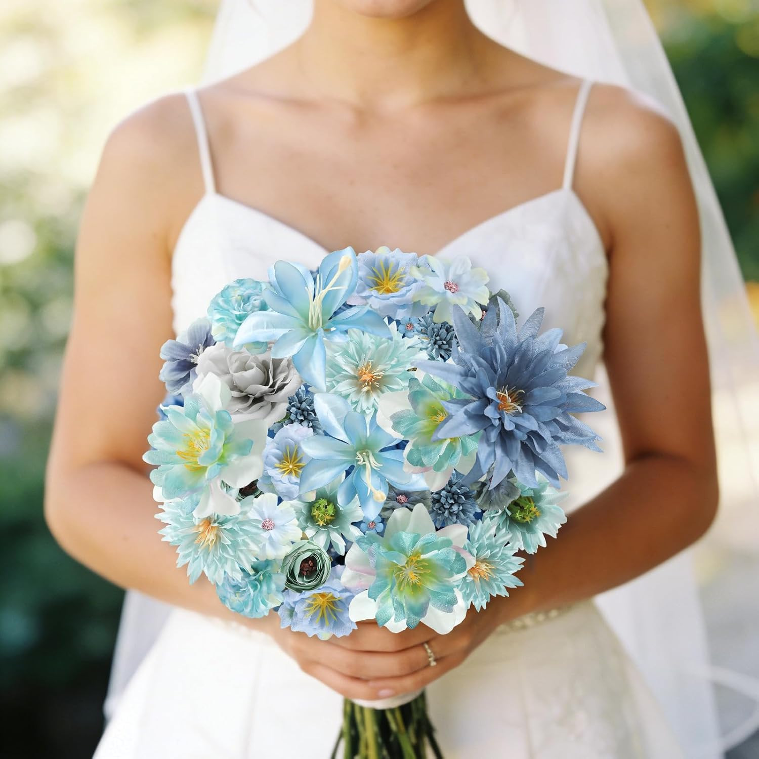Artificial Flowers Heads Combo Blue Flowers Mix Silk Flowers Heads Bulk Faux Ros