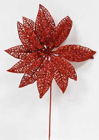 Bulk Pack of 12 Red Glittered Mesh Artificial Poinsettia 9″ Picks