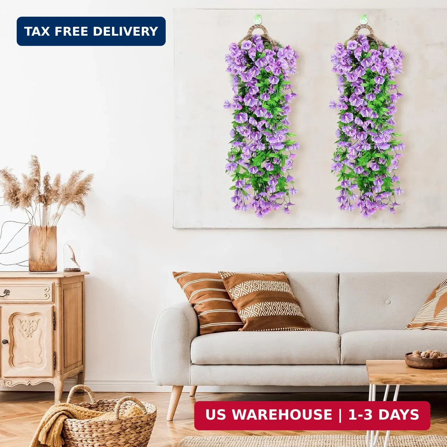 2PCS Artificial Hanging Flowers, 31.5in UV Resistant Morning Glory Vines, Faux W