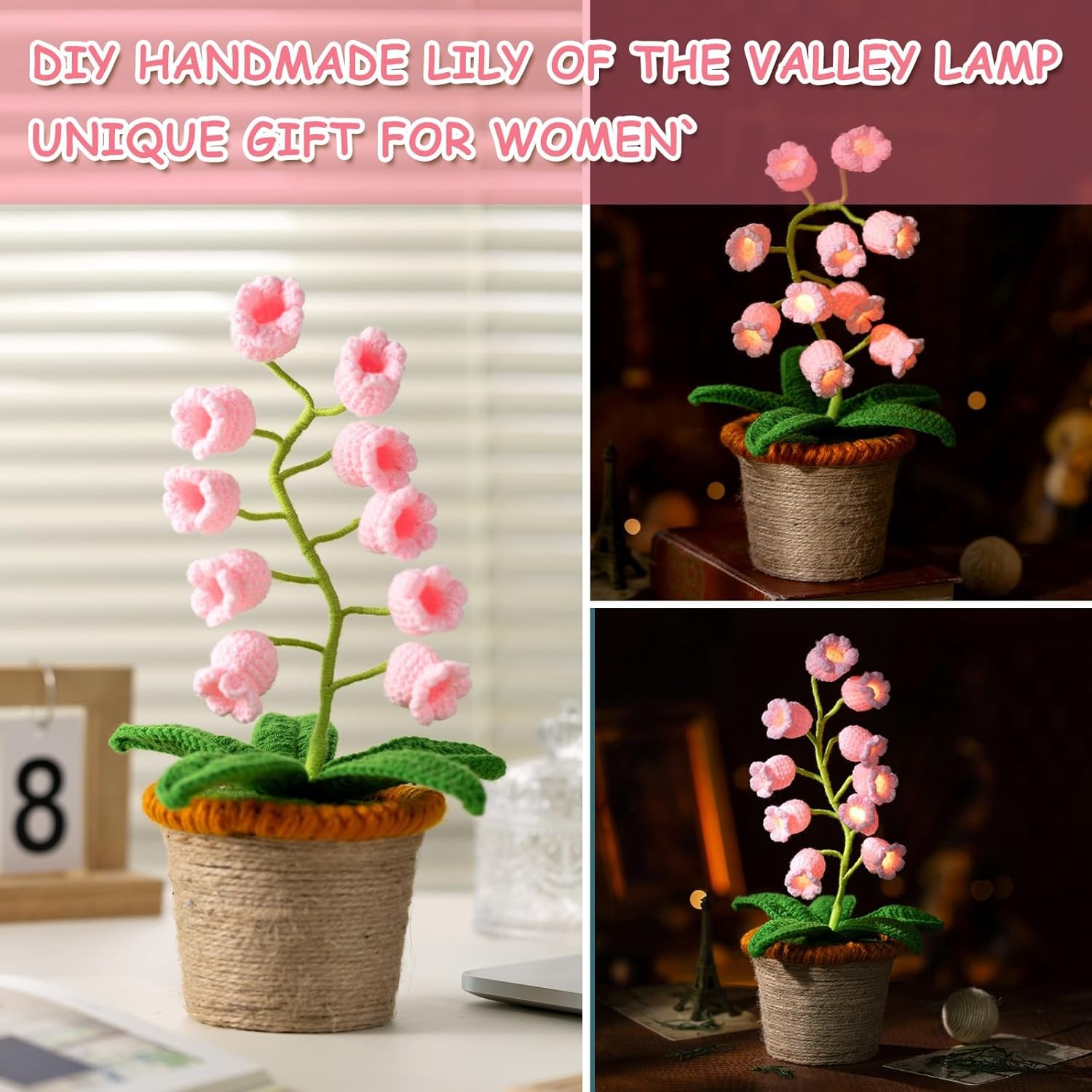 Lily of The Valley Lamp, Crochet Artificial Flowers with Night Lights, Cordle…