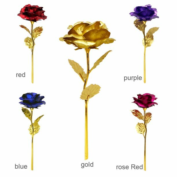 Eternal Rose Flower 24 K Gold Plated Enchanted Galaxy Rose LED Light Rose 4 Pack