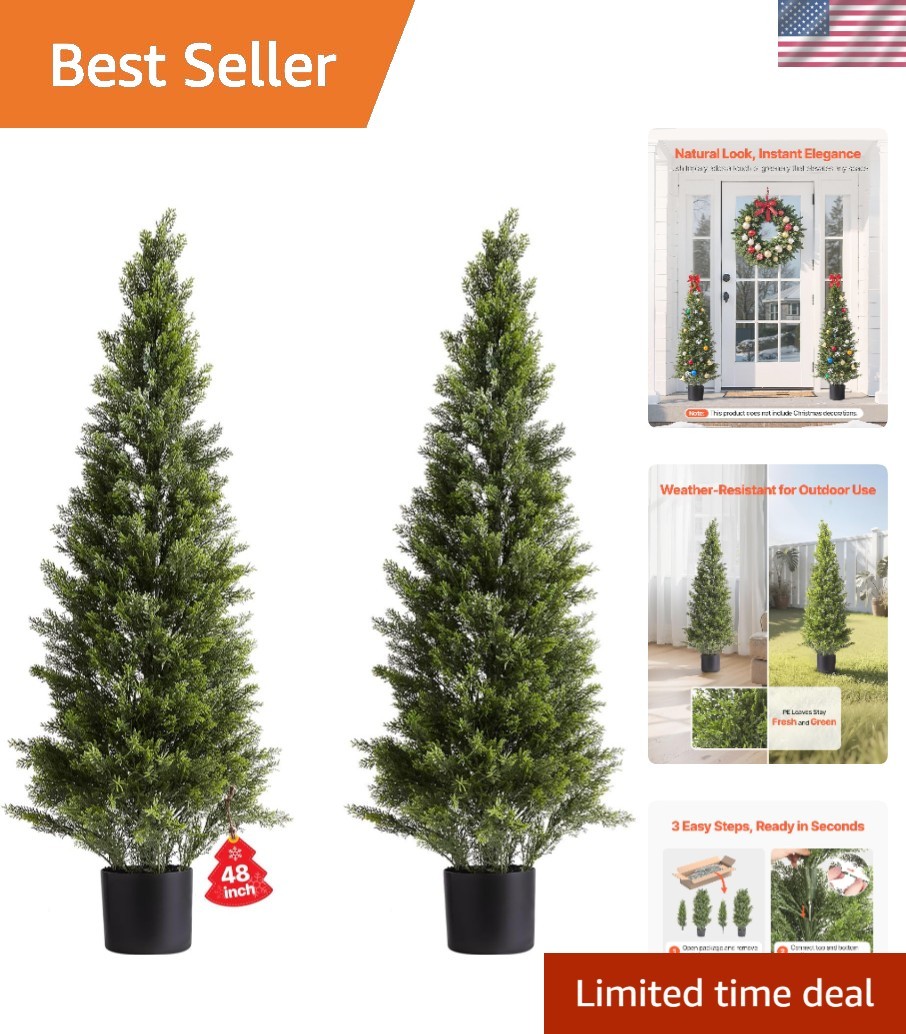 Artificial Cedar Topiary Trees, 48 inch 2 Set Faux Pine Shrubs Plants, Fake S…