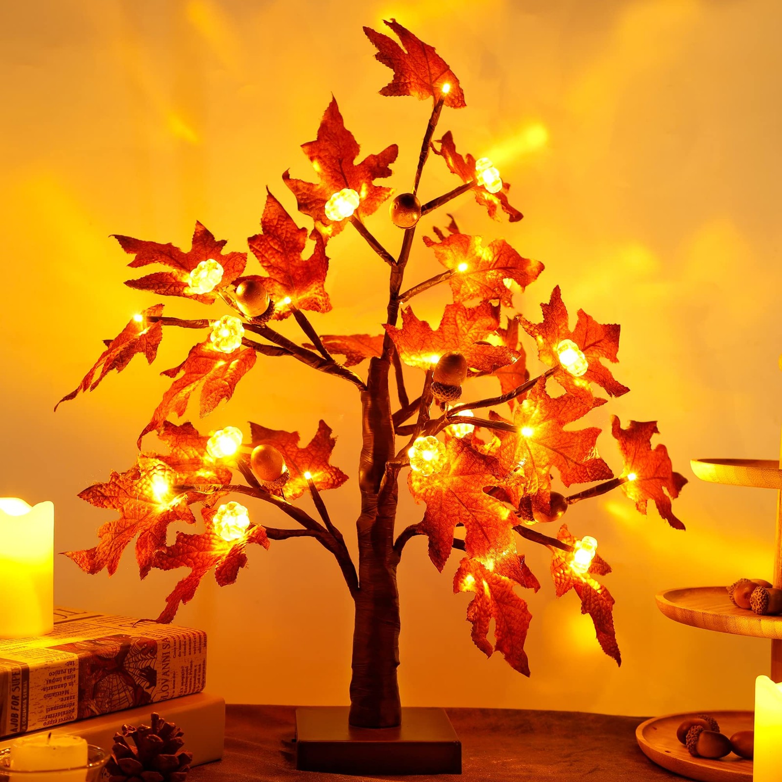Fall Decorations fo Home 2 Pack 18″ Lighted Maple Tree